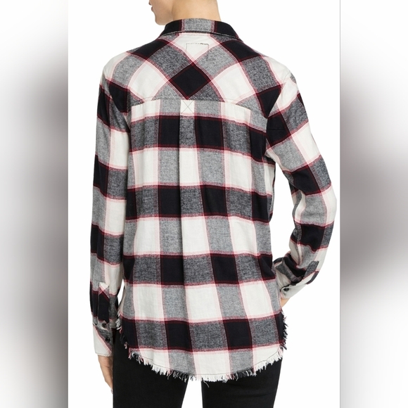 Rails | Leo White Midnight Magenta Frayed Hem Snap Button Flannel Shirt, Size L - Picture 2 of 10